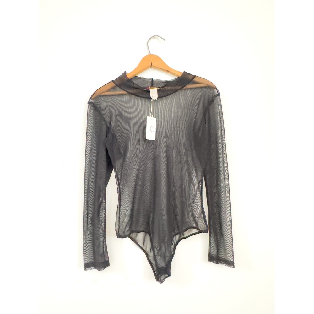Vintage 90's‎ Bodysuit Black Mesh Sheer - Large
